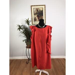 Dressbarn Woman Dress Plus 22 Fluter Sleeve Boho Preppy Boat Neck Zipper Red